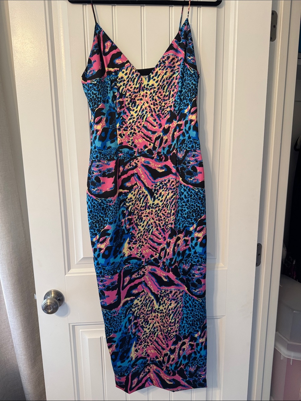 Vibrant Animal-Print Slip Dress in Blue & Pink